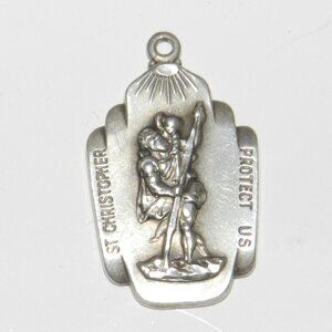 925 Sterling Silver Vintage Theda St. Christopher Protect Us Religious Pendant